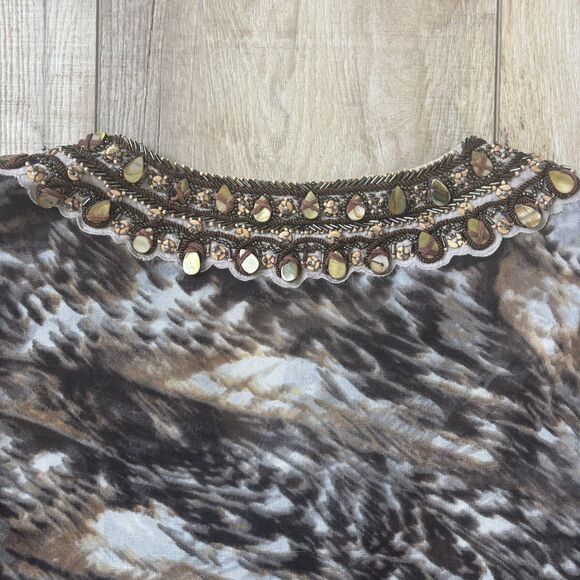 Chicos Womens Beaded Tunic Size 3 Sheer Maximalist Mob Wife Glam Boho Ethnic - Picture 8 of 15